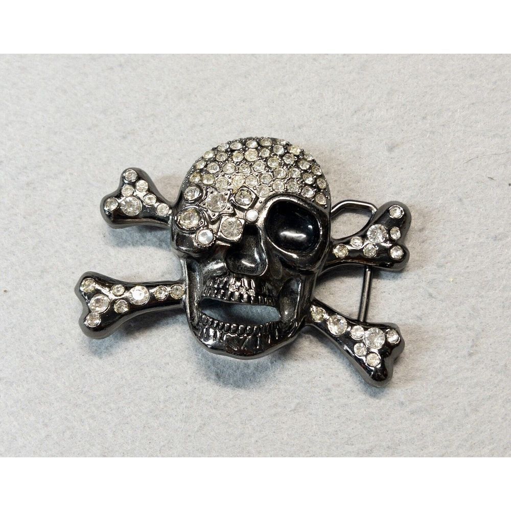 Large Crystal Skull And Bones‎ Belt Buckle Glam Rock Indie